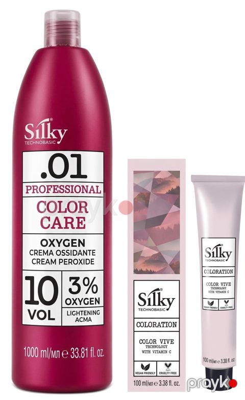 Saç boyası Silky Color 7 100 ml + Silky Color oksidant 10 Vol 3% 1000 ml — Bakı