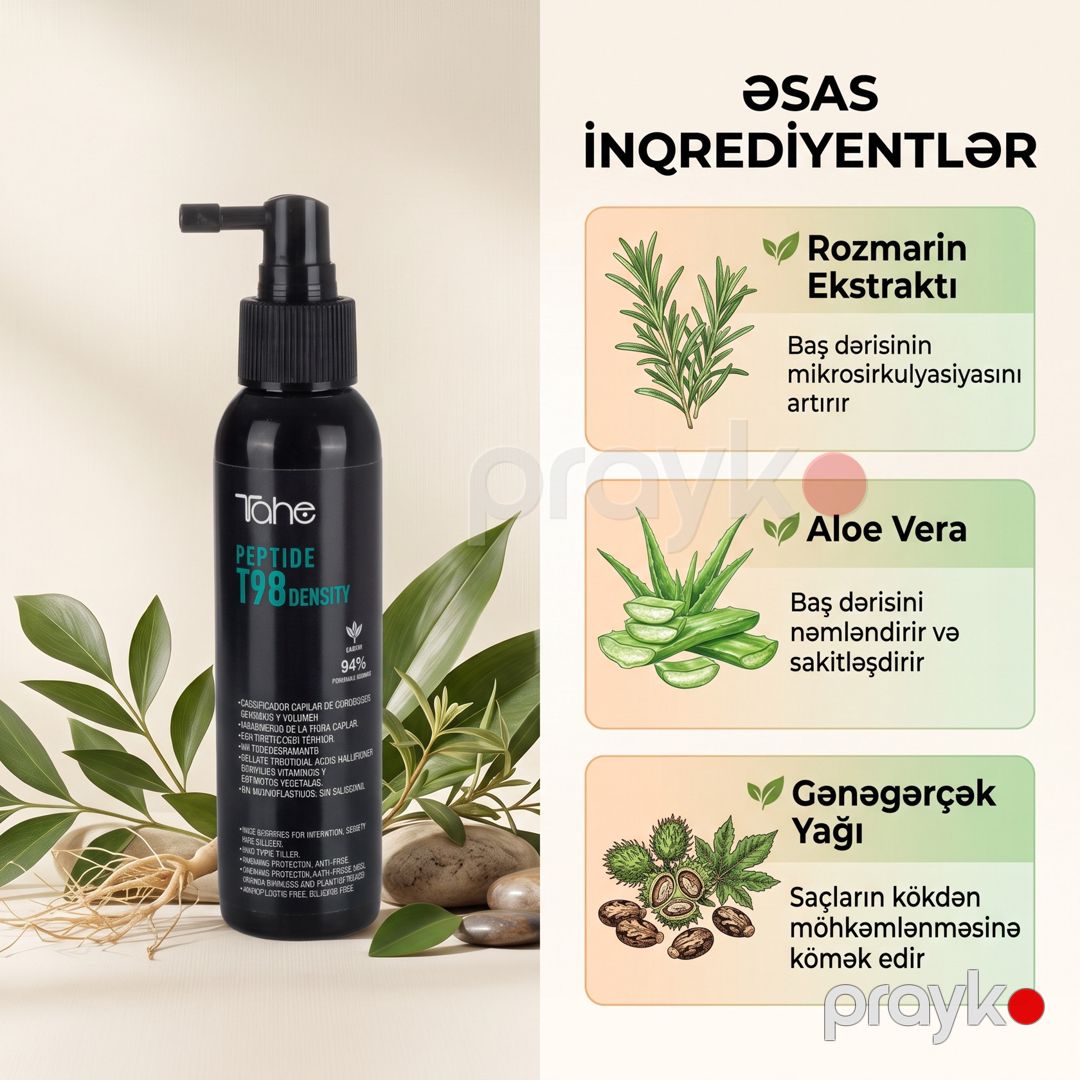 Saç spreyi Tahe T98 Density, 125 ml, Zəif/Zədələnmiş/Tökülməyə meyilli/Quru saçlar üçün — Mallar, Bakı (2)