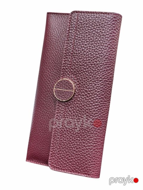 Qadınlar üçün təbii dəridən pulqabı, bordo, 19.5x10 sm, 6 kart bölməsi, Türkiyə istehsalı - Tergan_5820_Bordo — Bakı
