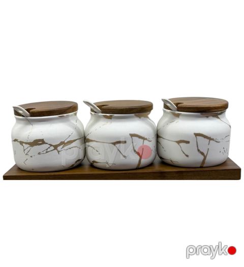 Saxlama qabı, 3 ədəd, bambuk stendli, 28x10.4 sm, ağ/qızılı - homestore_vm1130 — Bakı