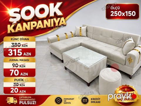 Məhsul: Künc divan dəsti Ölçü: 250 x 150 Tərkib: - Künc divan – 315 — Sumqayıt