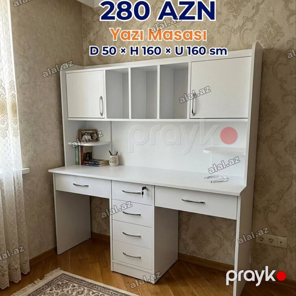 Düz masa, Stulsuz, Polkalı, Siyirməli, Azərbaycan, Sadə laminat — Mebel, Bakı (3)