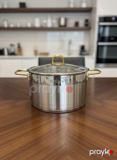 Qazan Sultanlı, 28 sm, 9.7 l, paslanmayan polad, qapaqla, qızılı - PP21 — Bakı