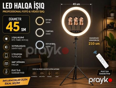 LED tripod LED Halqa İşıq – 45 SM Professional foto və video — Bakı