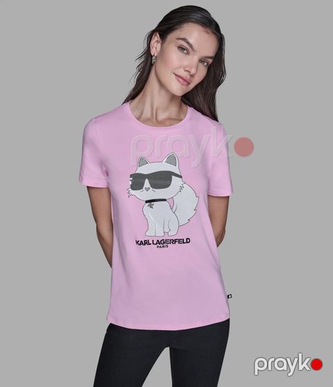 Futbolka qadınlar üçün Karl Lagerfeld Choupette Tee, pambıq, çəhrayı, ölçü S — Bakı