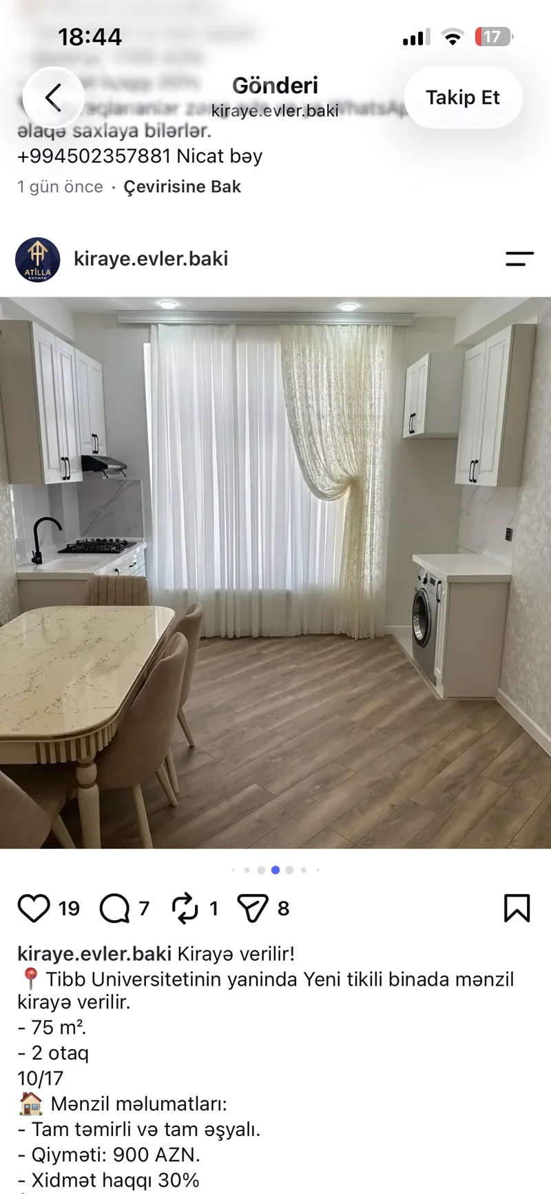 2 otaqlı mənzil, 75 m², Tibb uni — kirayə — Mənzil, Bakı (4)