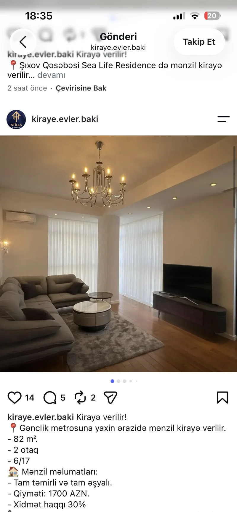2 otaqlı mənzil, 83 m², Gənclik — kirayə — Aysun