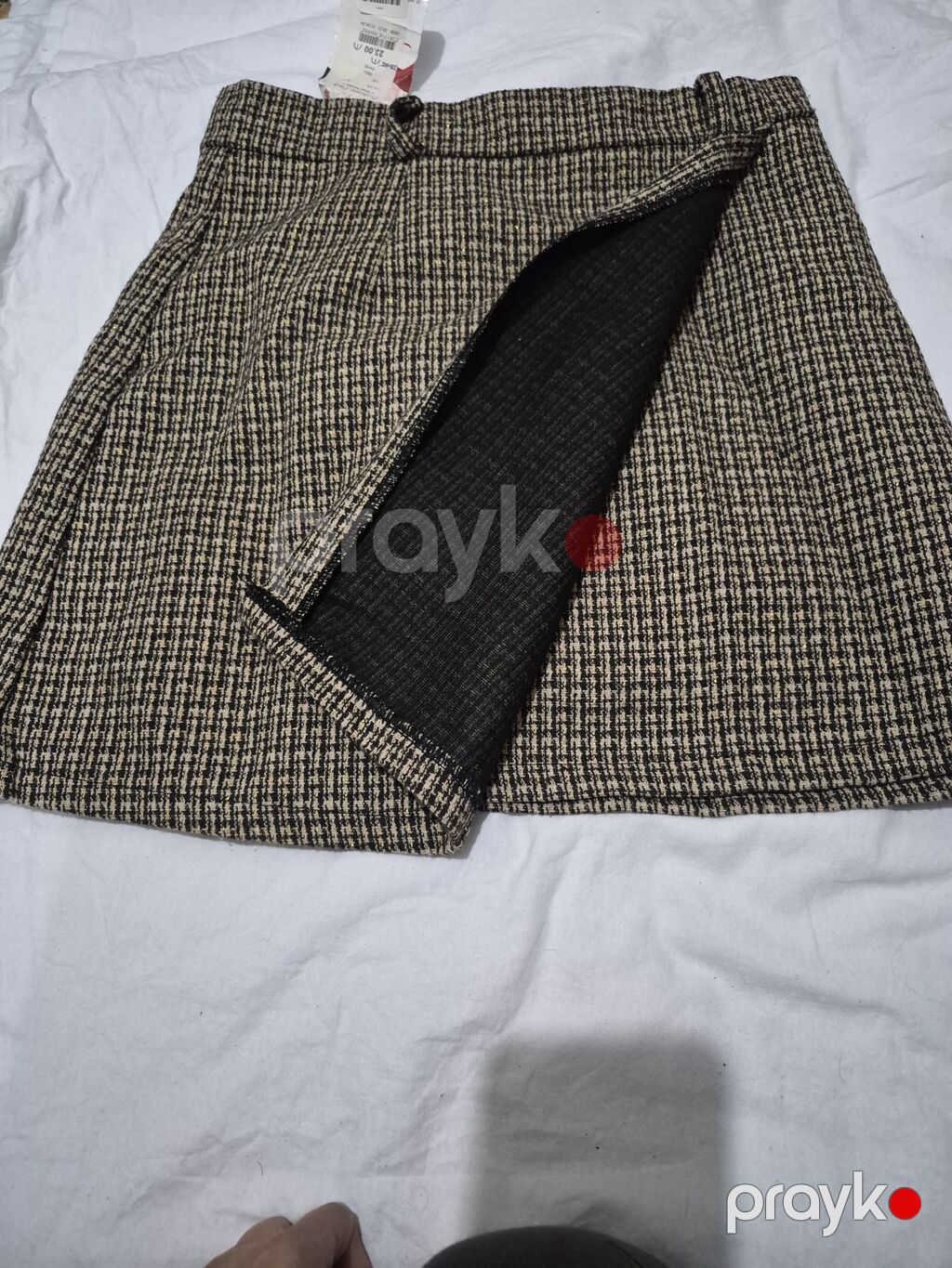 Qadın ətəyi short – xromlu qara-bej “herringbone/pepita” naxışlı — Ətəklər, Bakı (2)