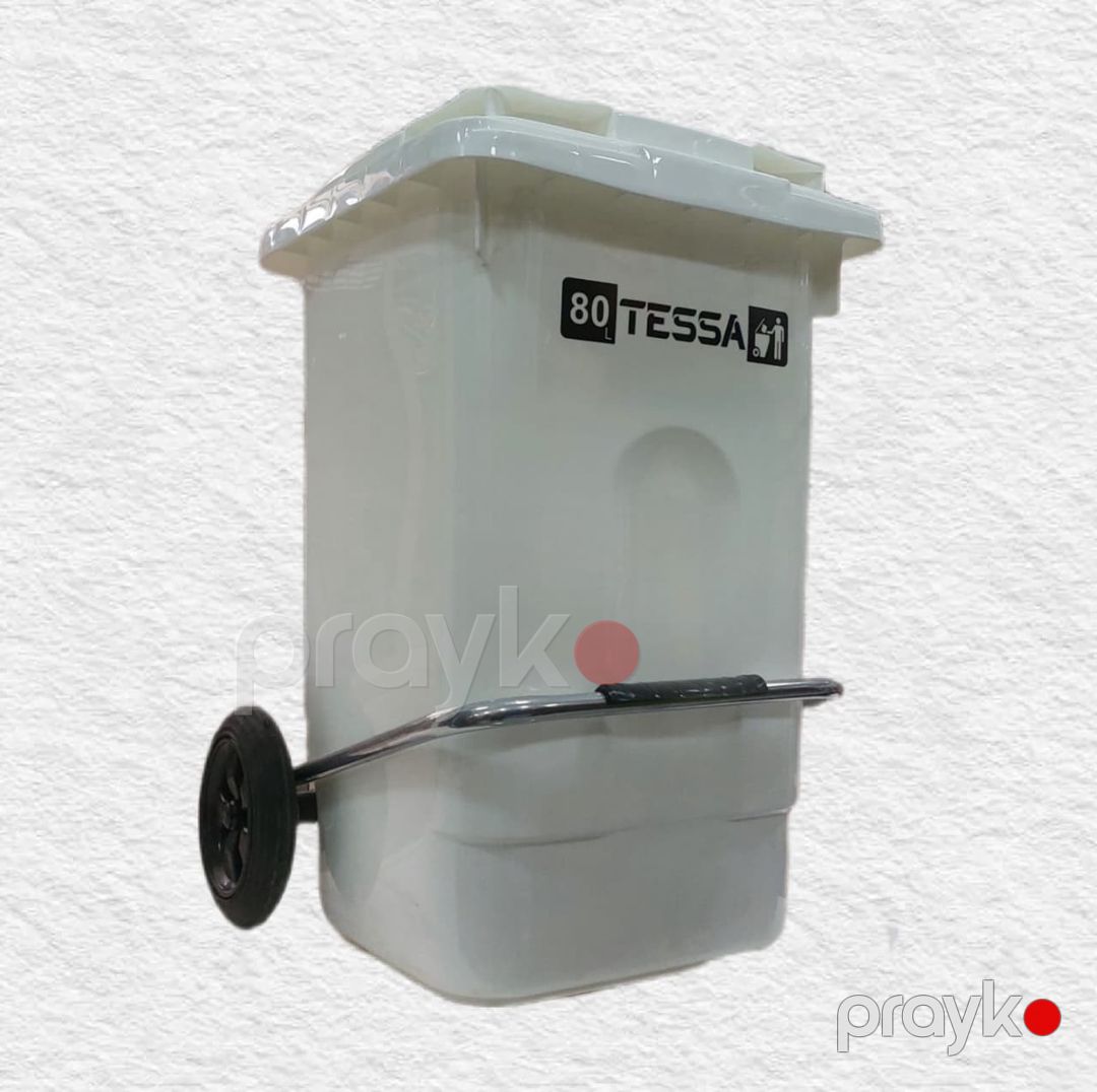 Zibil qabı Tessa, pedallı və təkərli, 80 l, ağ — Mallar, Bakı (2)