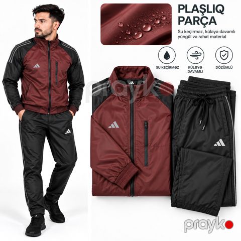 İdman kostyumu Adidas HR-2, tünd qırmızı/qara, plaşlıq parça, ölçü L — Bakı
