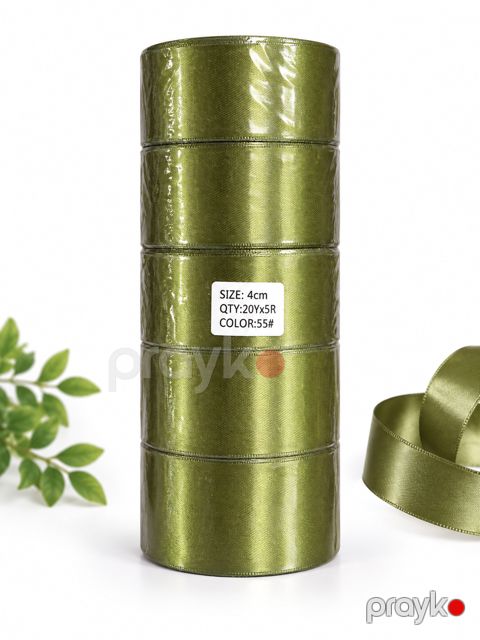 Dekorativ lent, zeytun yaşıl, saten, 4 sm, 18 m-lik 5 rulon — Bakı