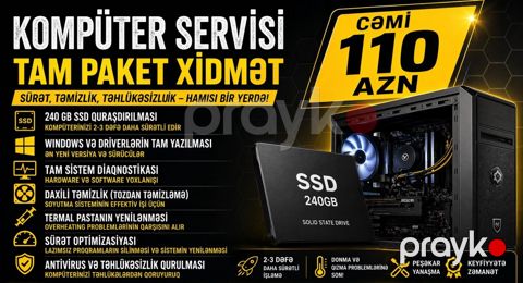 Kompüter servisi – SSD quraşdırma, tam diaqnostika və təmizlik xidməti — Bakı