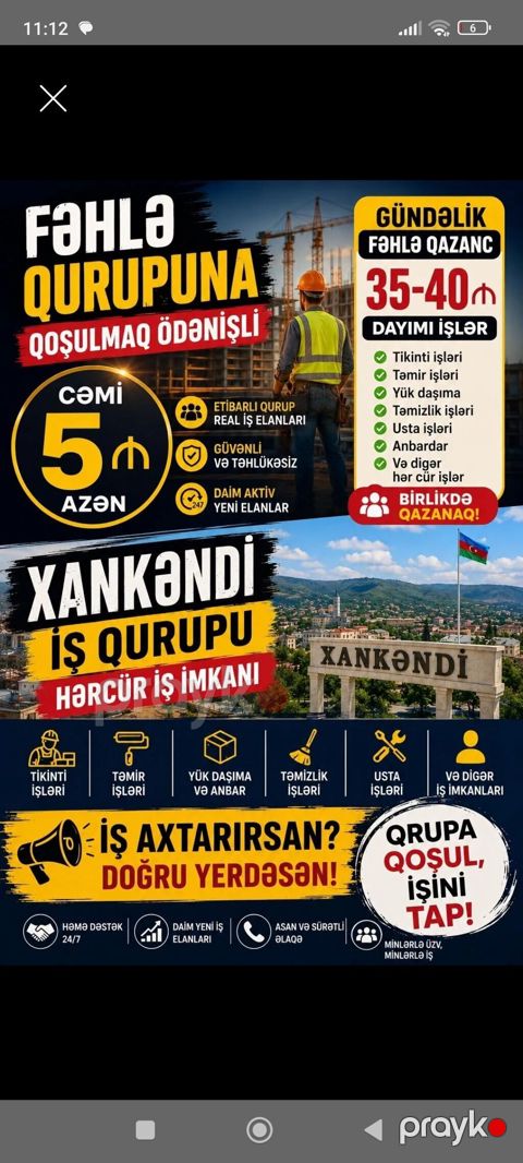 Xankəndi İş Qrupu – fəhlə işləri üçün ödənişli qoşulma – Qrupa — Bakı