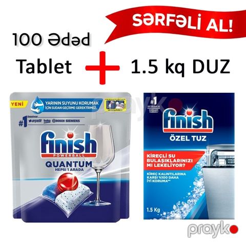 Qabyuyan maşın üçün dəst Finish (həblər 100 əd + duz 1.5 kq)