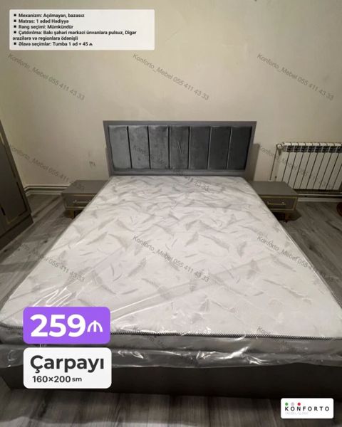 Çarpayı – 160×200 sm Mexanizm: açılmayan, bazasız Matras: 1 — Bakı