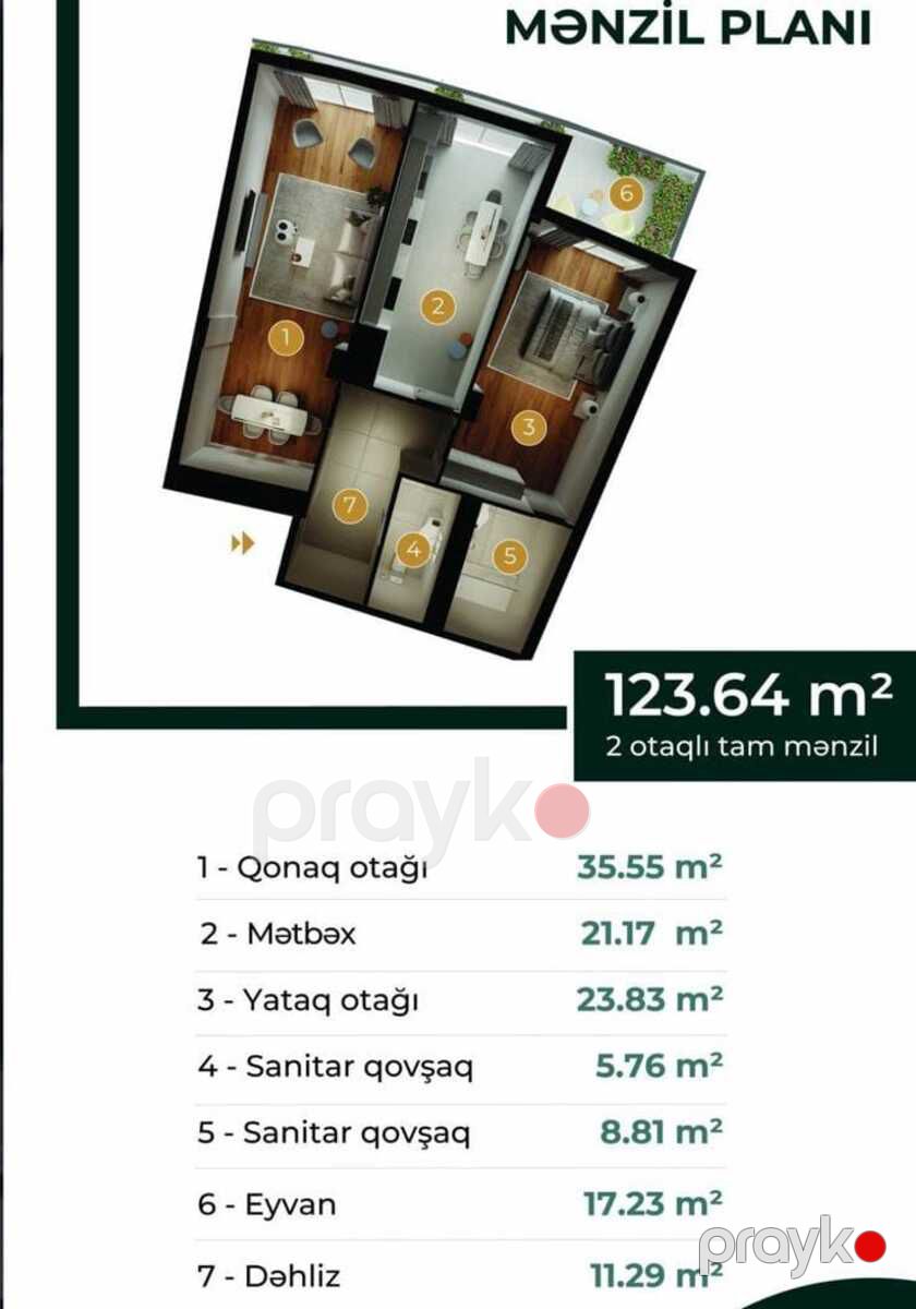 Satılır 2 otaqlı yeni tikili 123.6 m² — Mənzil, Bakı (2)