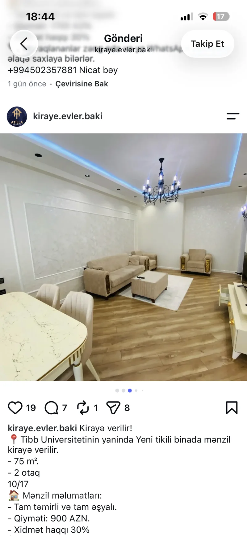 2 otaqlı mənzil, 75 m², Tibb uni — kirayə — Mənzil, Bakı (2)