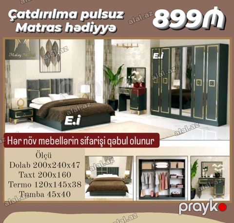 Yataq otağı mebel dəsti - Qiymət: 899₼ - Çatdırılma pulsuz - Matras — Bakı