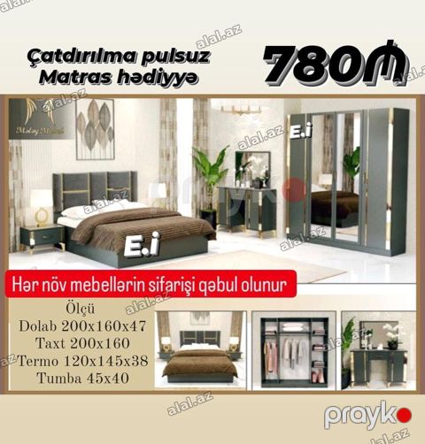 Yataq otağı mebel dəsti – 780₼ Dəst tərkibi və ölçülər: - Dolab — Bakı
