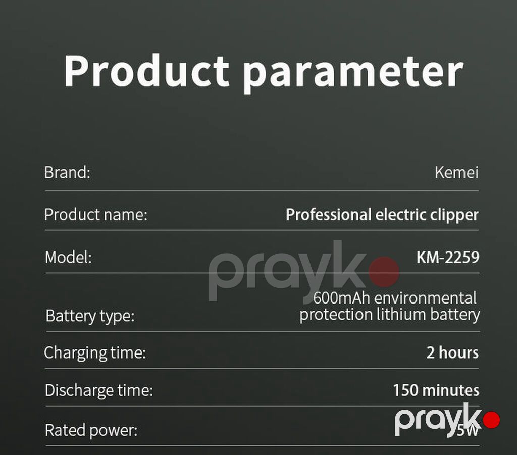 Trimmeı Kemei 2259 - 6500-7000 RPM / 2 Sürətli / 600mAh / 150 Dəqiqə — Saç kəsmə maşınları, Bakı (4)