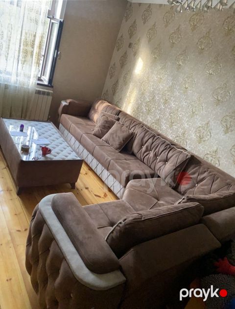 L formalı yumşaq künc divan dəsti - Rəng: qəhvəyi (krem rəng — Goranboy