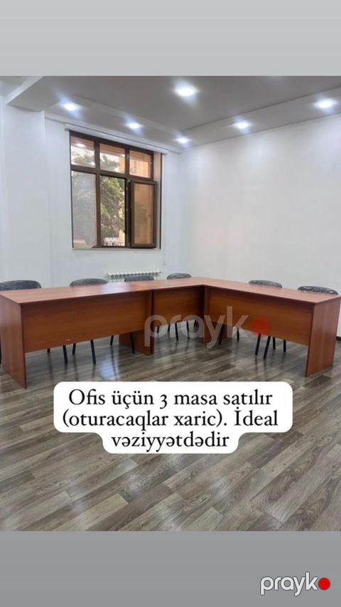 Ofis üçün 3 ədəd iş masası dəsti. - Material: laminat/LDSP ağac — Bakı