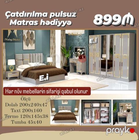 Yataq otağı mebel dəsti Tərkib: - Taxt 200x160 - Dolab 200x240x47 — Bakı