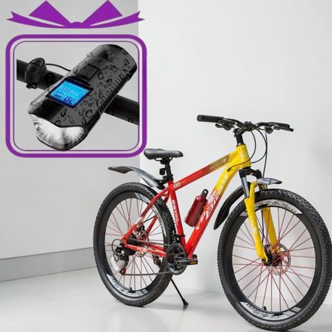 Dağ velosipedi VeloStrim, Hədiyyə 3-ü 1-də, fənər/sürət ölçən/siqnal, TECH_10426, sarı/qırmızı — Bakı
