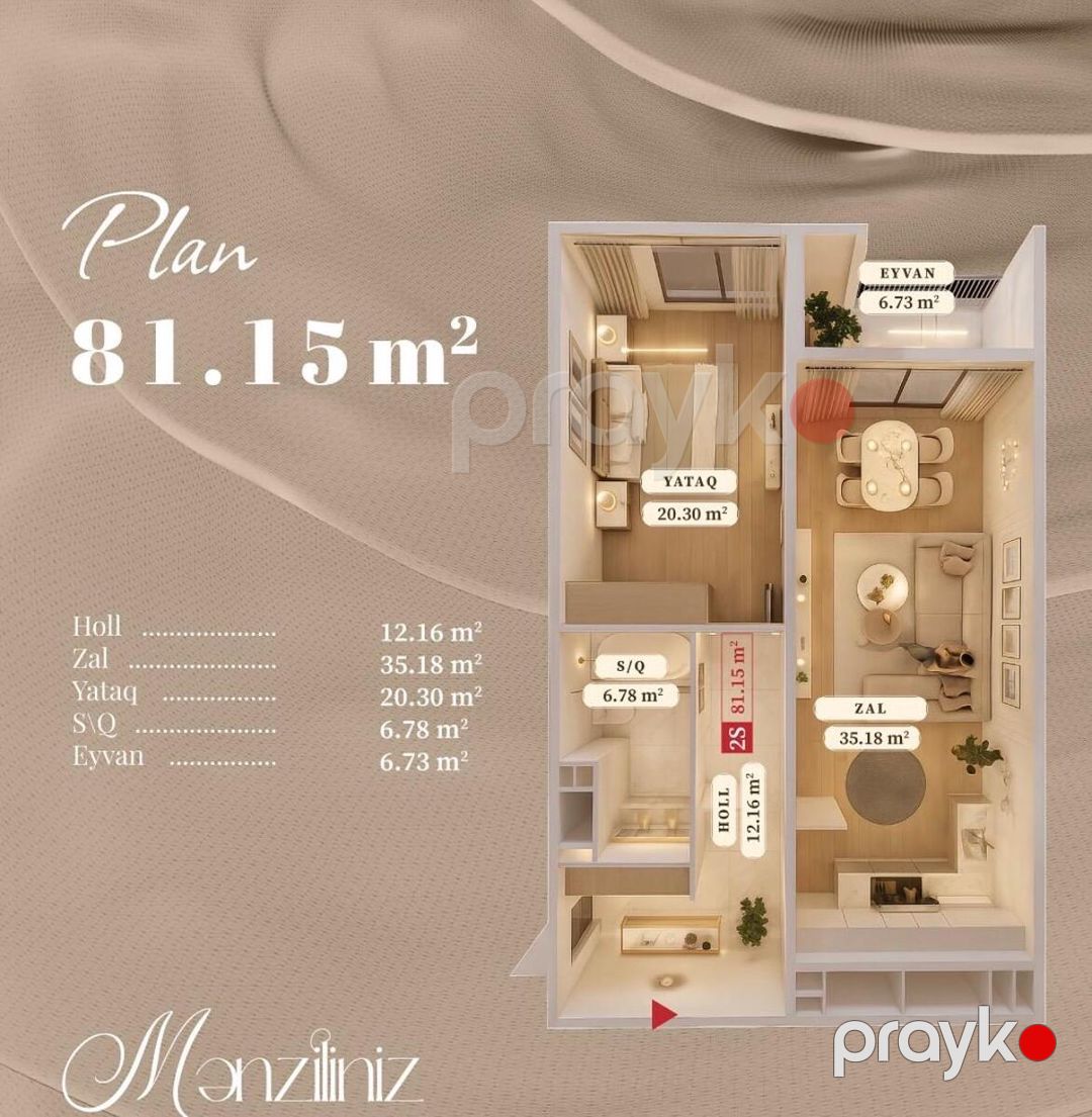 Satılır 2 otaqlı yeni tikili 81.2 m² — Mənzil, Bakı (2)