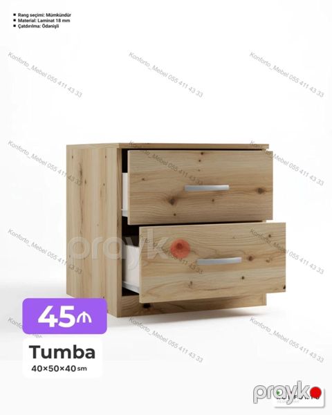 Tumba – 40×50×40 sm - Material: 18 mm laminat - Çekmecə sayı: 2 — Bakı