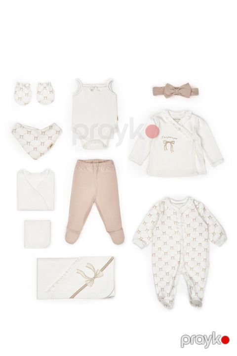 Yenidoğulanlar üçün dəst Babycosy, 10 bədən geyimi, qızlar üçün, 0-3 ay, ekru-qəhvəyi, %100 orqanik pambıq - CSY8169 — Bakı
