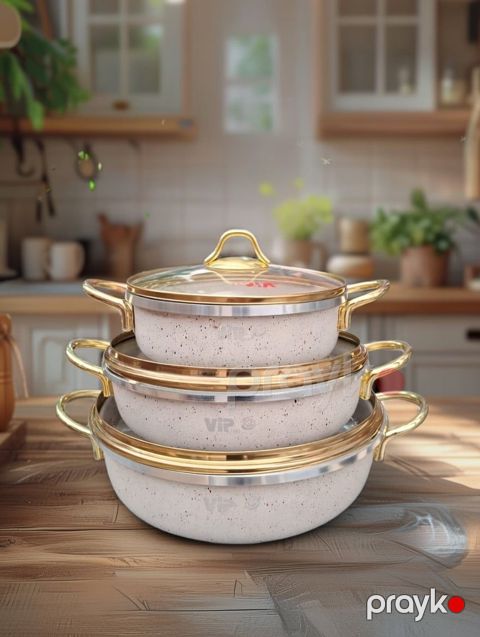 Tava dəsti Vip Chef, qranit, qapaqlı, 6 əd, bej — Bakı