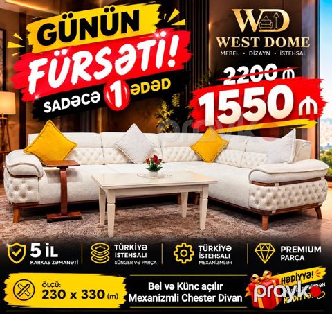 Künc divan, Yeni, Açılan, Parça — Bakı