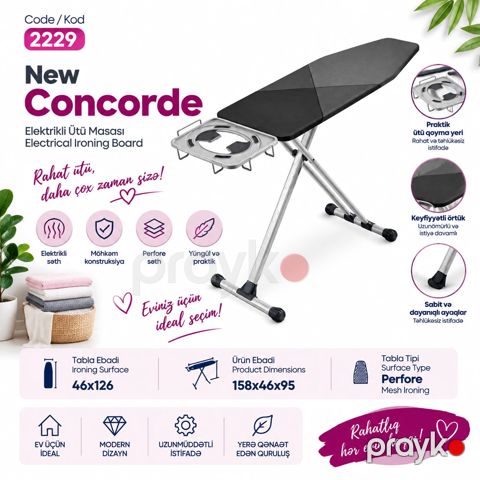 Ütüləmə lövhəsi Saraylı Concord 2229, 158х46х95 sm, qara — Bakı