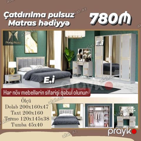 Yataq otağı mebel dəsti – 780₼ Dəst tərkibi: - Dolab: 200×160×47 — Bakı