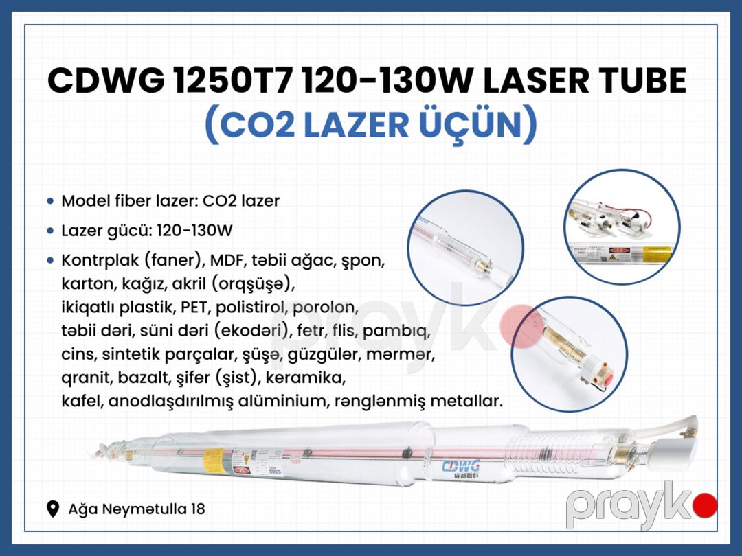 Cdwg 1250T7 120-130w laser tube (CO2 Lazer üçün) — Ofis texnikası və istehlak malları, Bakı (2)