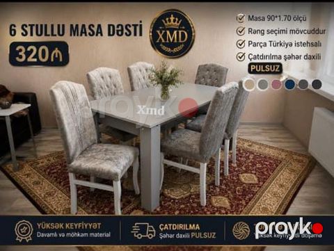 6 stullu masa dəsti – XMD - Masa ölçüsü: 90×170 sm - 6 ədəd yumşaq — Bakı