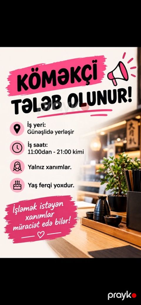 İş örgedilir. Aşbaz komekcisi xanim. Nomreye Yigmiyin. Yazin vatcapa — Bakı