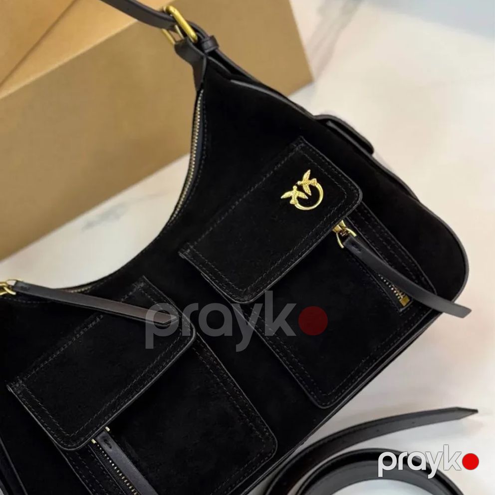 Pinko Cargo Bag Mini – Qara Zamşa Çiyin Çantası 30 sm — Çantalar, çamadanlar, cüzdanlar, Bakı (5)