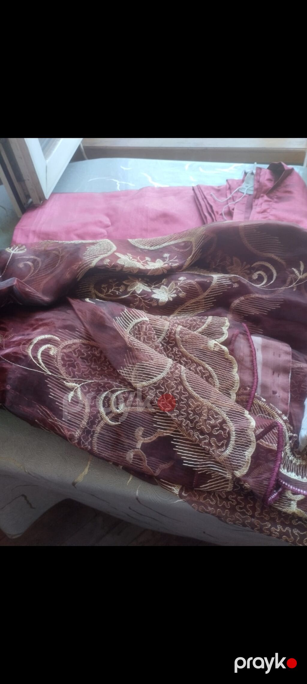 Bordo rəngli tül pərdə dəstii.iki ədəd. - Material: nazik, şəffaf tül — Pərdələr, kornişlər, jalüzilər, Digah (2)