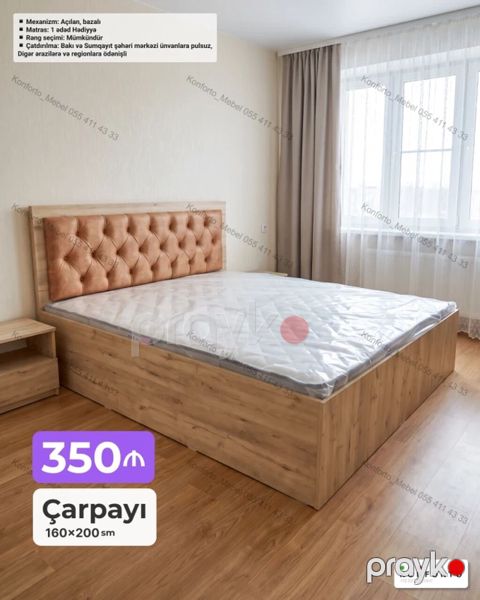 Çarpayı – 160×200 sm Mexanizm: açılan, bazalı (alt hissə geniş — Bakı