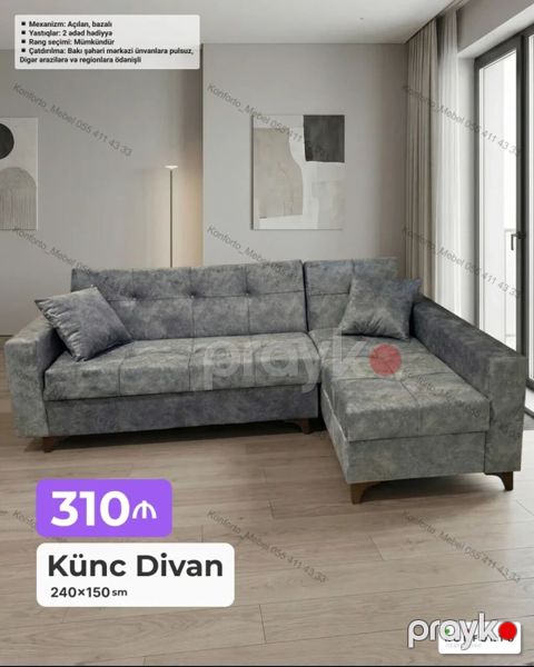 Künc divan – 240×150 sm - Mexanizm: açılan, bazalı (yatmaq üçün — Bakı