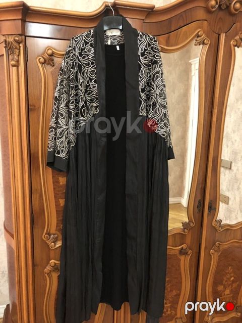 Zərif abaya/kimono üslublu qadın üst geyimi - Rəng: qara - Üst hissə — Bakı