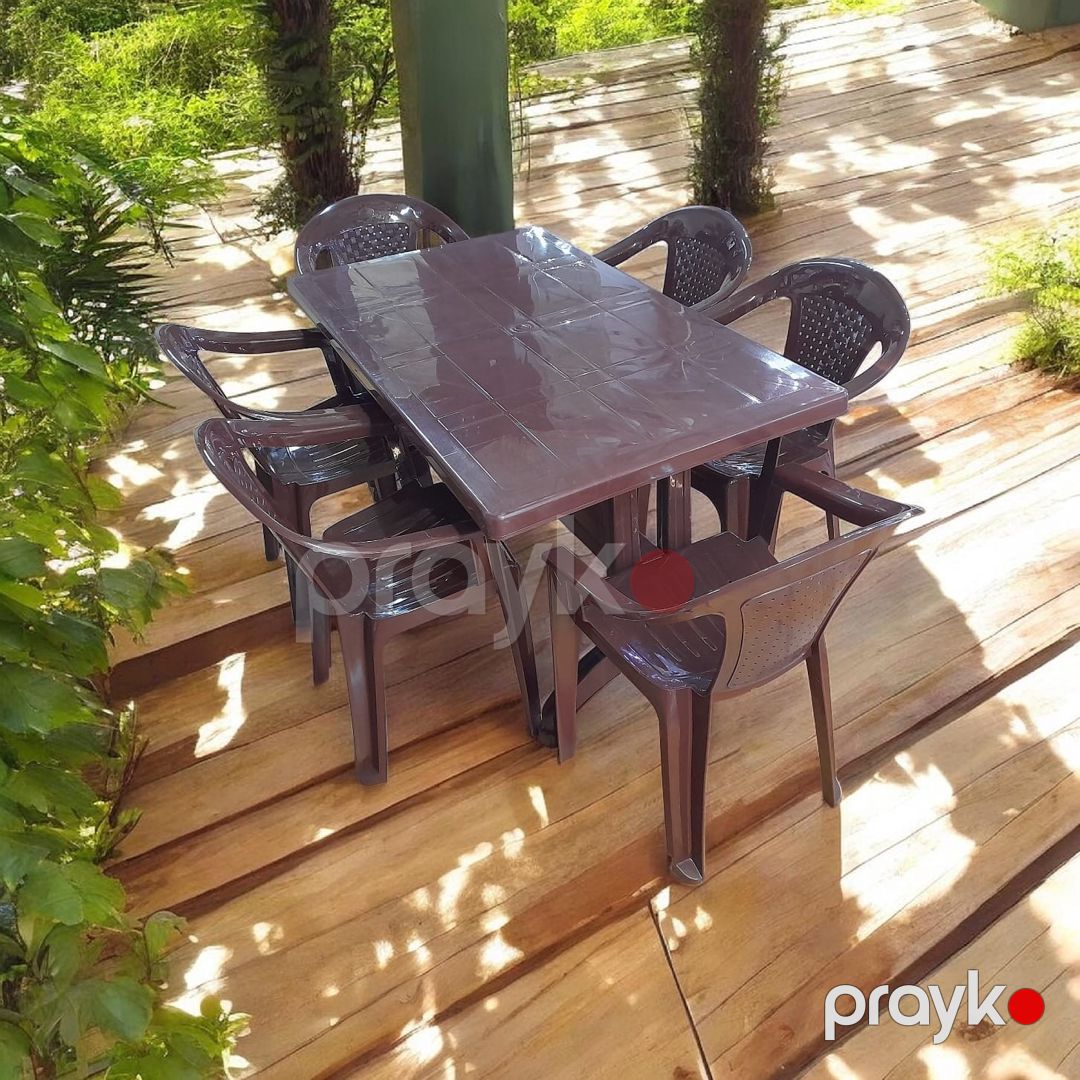 Bağ üçün mebel dəsti 1 stol 140x70sm, 6 stul, plastik, tünd qırmızı — Mallar, Bakı (2)