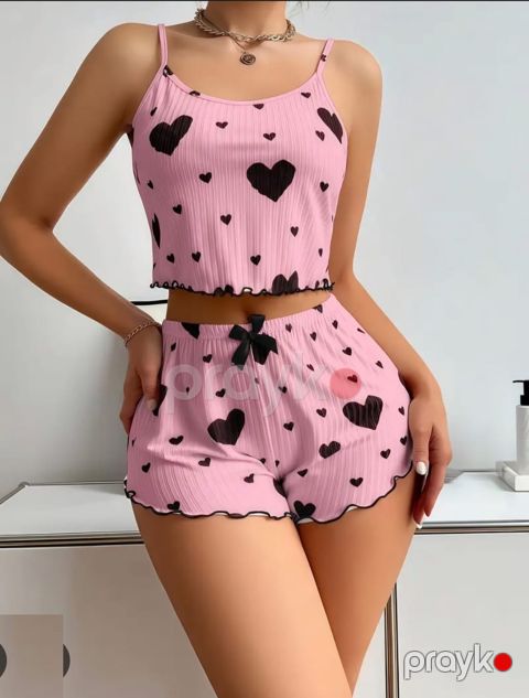 Şortlu pijama dəsti 6062, çəhrayı, poliester, ölçü One size — Bakı