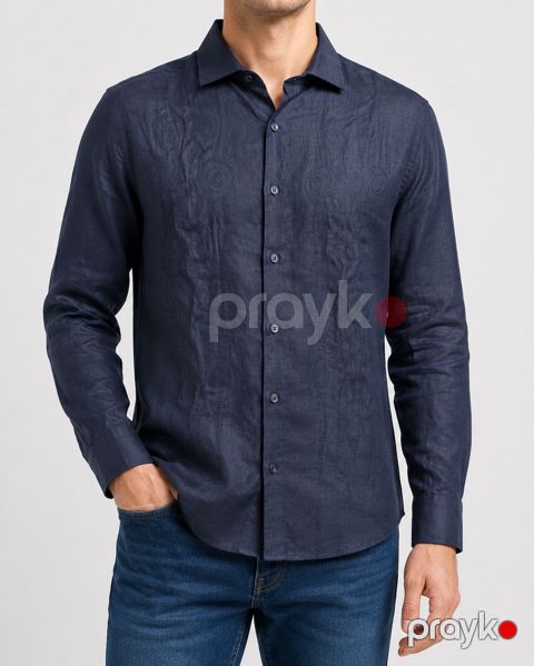 Kişilər üçün uzunqol köynək 2387100, tünd göy, kətan, ölçü 3XL — Bakı