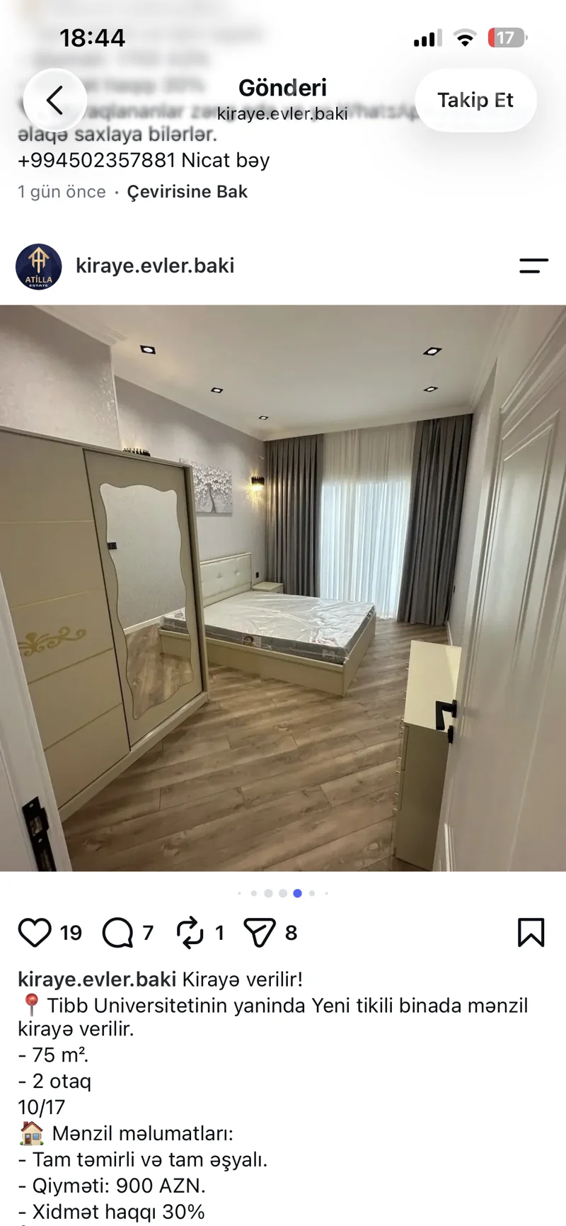 2 otaqlı mənzil, 75 m², Tibb uni — kirayə — Mənzil, Bakı (5)