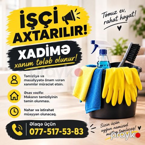 Xadimə Xanım İşçi Axtarılır Təmizliyə və məsuliyyətli işə önəm — Xaçmaz