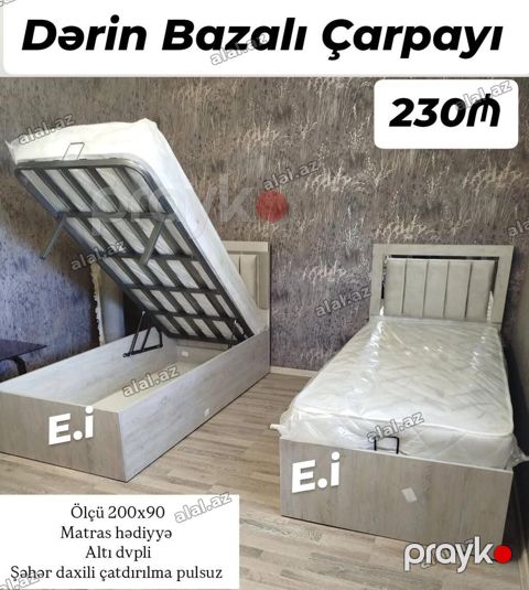 Dərin bazalı tək çarpayı - Ölçü: 200x90 - Dərin bazalı konstruksiya — Sumqayıt