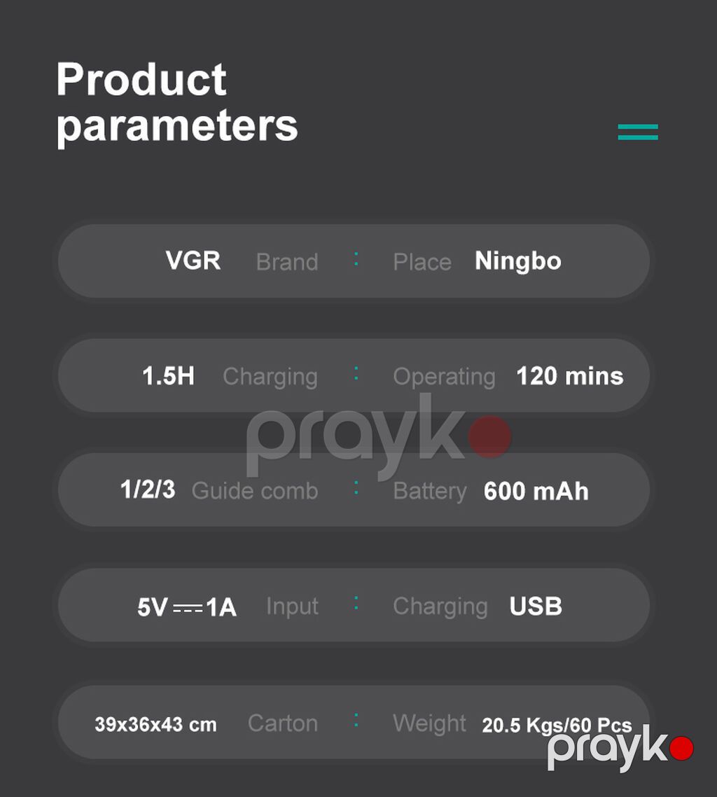 Trimmer VGR 971 - 600mAh / 120 Dəqiqə / 1 Sürət 5500RPM / Cord/Cordles — Saç kəsmə maşınları, Bakı (6)